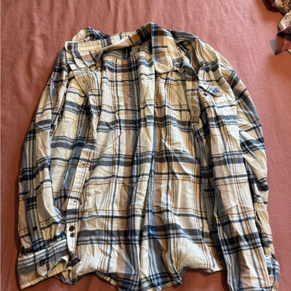 George Beige, Navy & Brown Plaid Button-Down Shirt